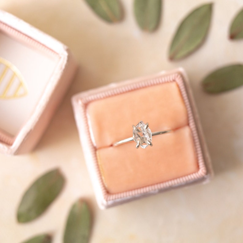 Raw Diamond Ring, Engagement Ring, Alternative Wedding Ring, Herkimer Diamond Ring, Raw Stone Ring, Raw Wedding Ring, Crystal Ring, Luxezen image 4