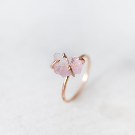 Morganite Ring Raw Morganite Ring Morganite Engagement Ring Promise Ring Raw Stone Ring Unique Engagement Ring Pink Rose Gold Ring