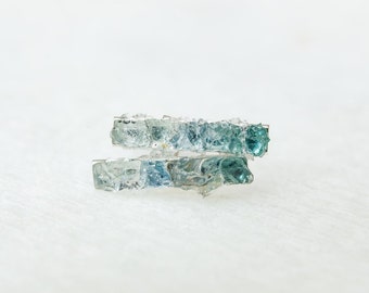 Raw gemstone bar studs, teal gradient earrings, tiny bar studs, birthstone earrings for her, rough crystal earrings, September birthstone