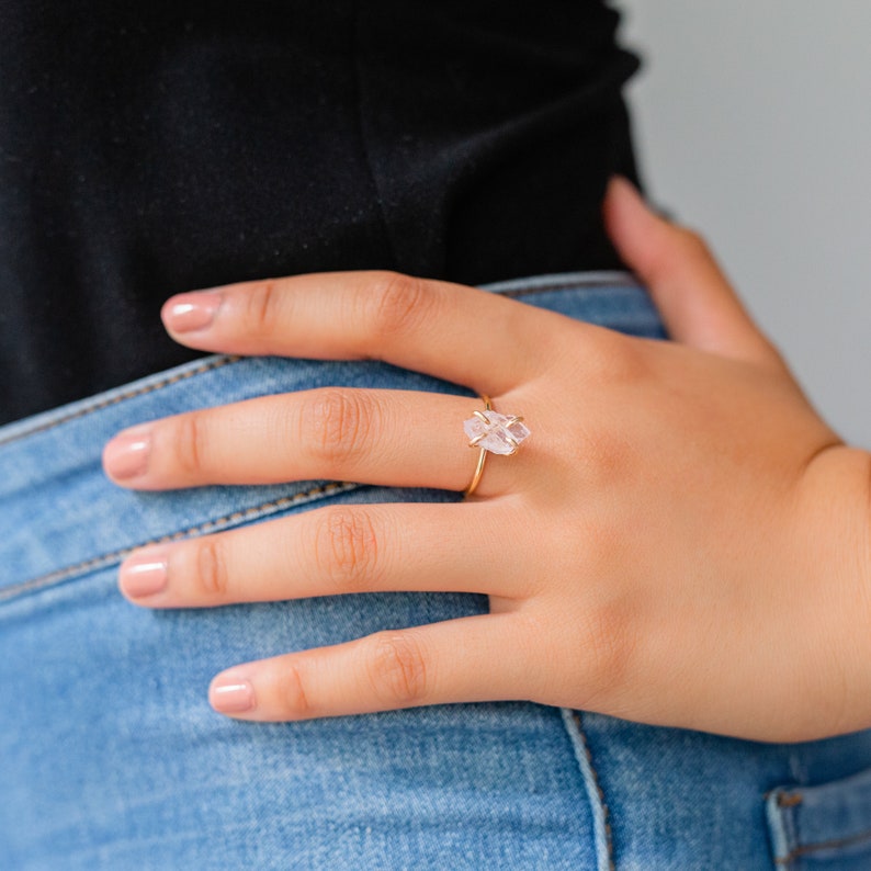 Raw Diamond Ring, Engagement Ring, Alternative Wedding Ring, Herkimer Diamond Ring, Raw Stone Ring, Raw Wedding Ring, Crystal Ring, Luxezen image 7