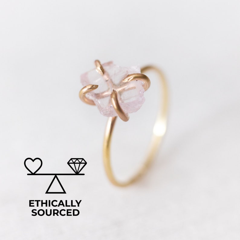 Morganite Ring, Raw Morganite Ring, Morganite Engagement Ring, Promise Ring, Raw Stone Ring, Unique Engagement Ring, Pink Rose Gold Ring image 1