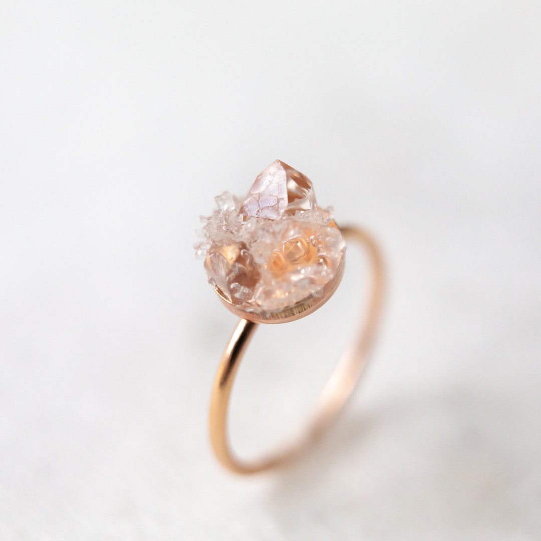 Raw diamond ring | rough herkimer gemstone mosaic ring | sterling silver, 14k gold & rose gold fill | april birthstone gift for her