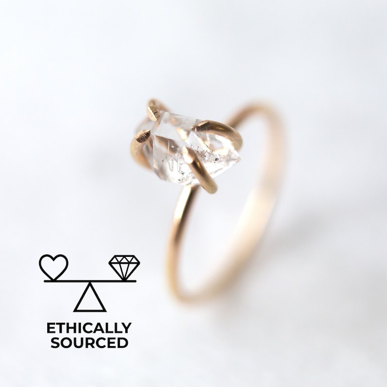 raw herkimer diamond solitaire ring by telostia