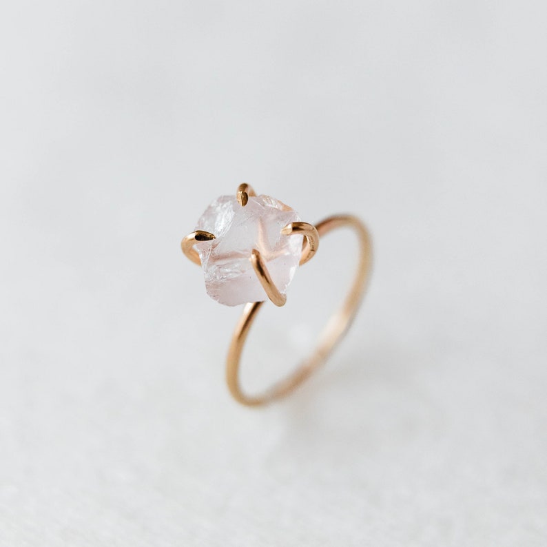 Rose Quartz Ring, Engagement Ring, Raw Rose Quartz Ring, Rose Gold Ring, Promise Ring, Crystal Engagement Ring, Raw Gemstone Ring, Gold image 3