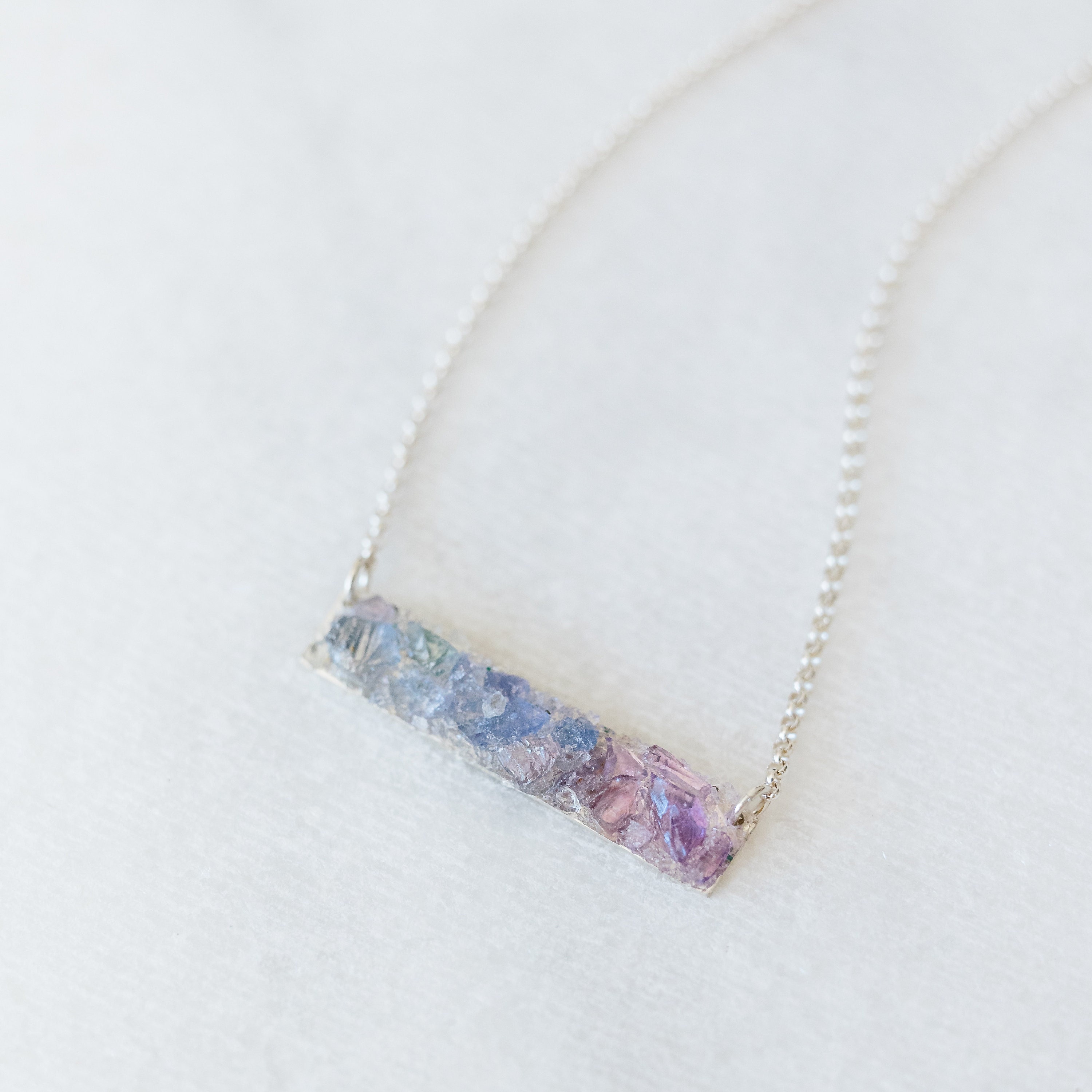 Ombre bar necklace - Amethyst, sapphire and tanzanite jewelry - Birthstone necklace - Raw gemstone necklace for her