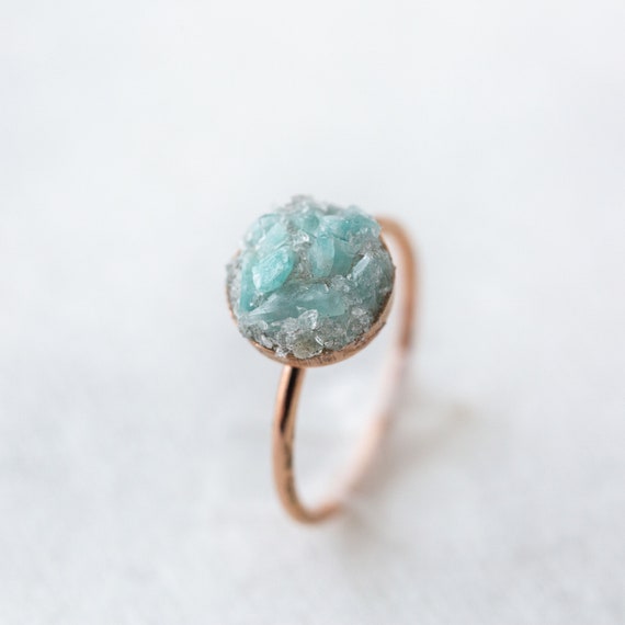Raw Amazonite Ring Rough Amazonite Crystal Mosaic Gemstone Etsy