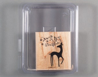 Christmas Reindeer with Swirl Flourish Antlers Dasher Rubber Stamp Stampin/' Up used Retired