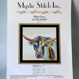 Mystic Stitch Inc, Long Horn Cross Stitch Pattern Kit, Artwork by Melissa Lyon Mystic Stitch, Kit includes Instructions Aida Fabric & Thread