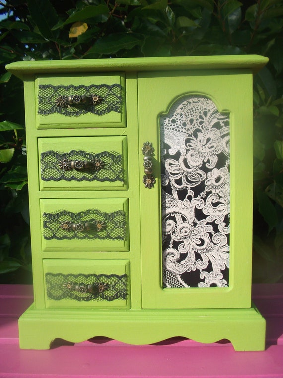 Vintage Wood Jewellery Box Wardrobe Hand Painted Shabby Chic Etsy