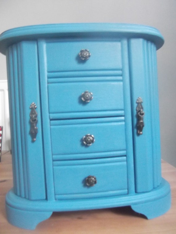 Vintage Wood Jewellery Box Wardrobe Hand Painted Shabby Chic Etsy