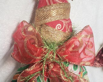 Christmas Tree, Fabric Rustic Standing Christmas Tree, Patchwork Upcycled Tree Decor 13 inch, Darling Handmade Tree, great gift!
