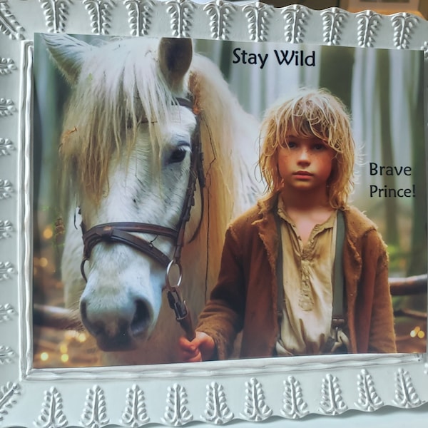 SHASTA And BREE style Print, Kids Picture,Whimsical, Horse and his Boy Print, Stay Wild Brave Prince Print 8x10 in