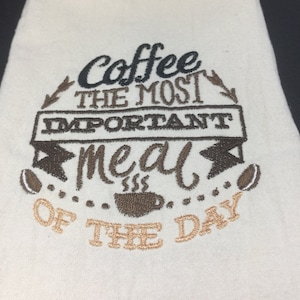 Coffee Kitchen Towel - Embroidered, Handmade