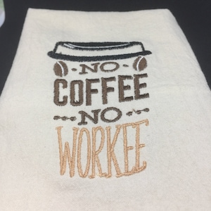 Coffee Kitchen Towel - Embroidered, Handmade