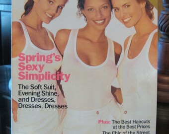 Vintage April 1994 Vogue Magazine (U.S.) Bridgett Hall, Brandi, Niki Taylor Cover Model by Herb Ritts Special Issue: High Style, Low Cost
