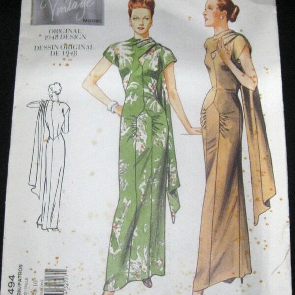 Vintage Vogue Model Original 1948 Design Dress Pattern 2494 Size 6,8,10