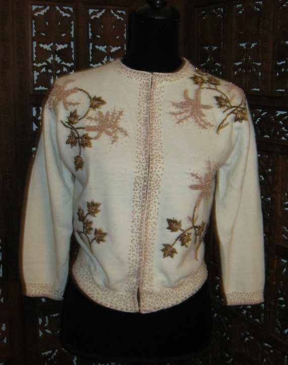 Vintage ’50’s Beaded Sweater by Dragon House of H… - image 1