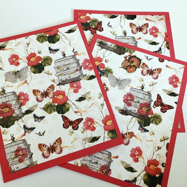 Bird Cage and Butterflies Note Cards Set of Three