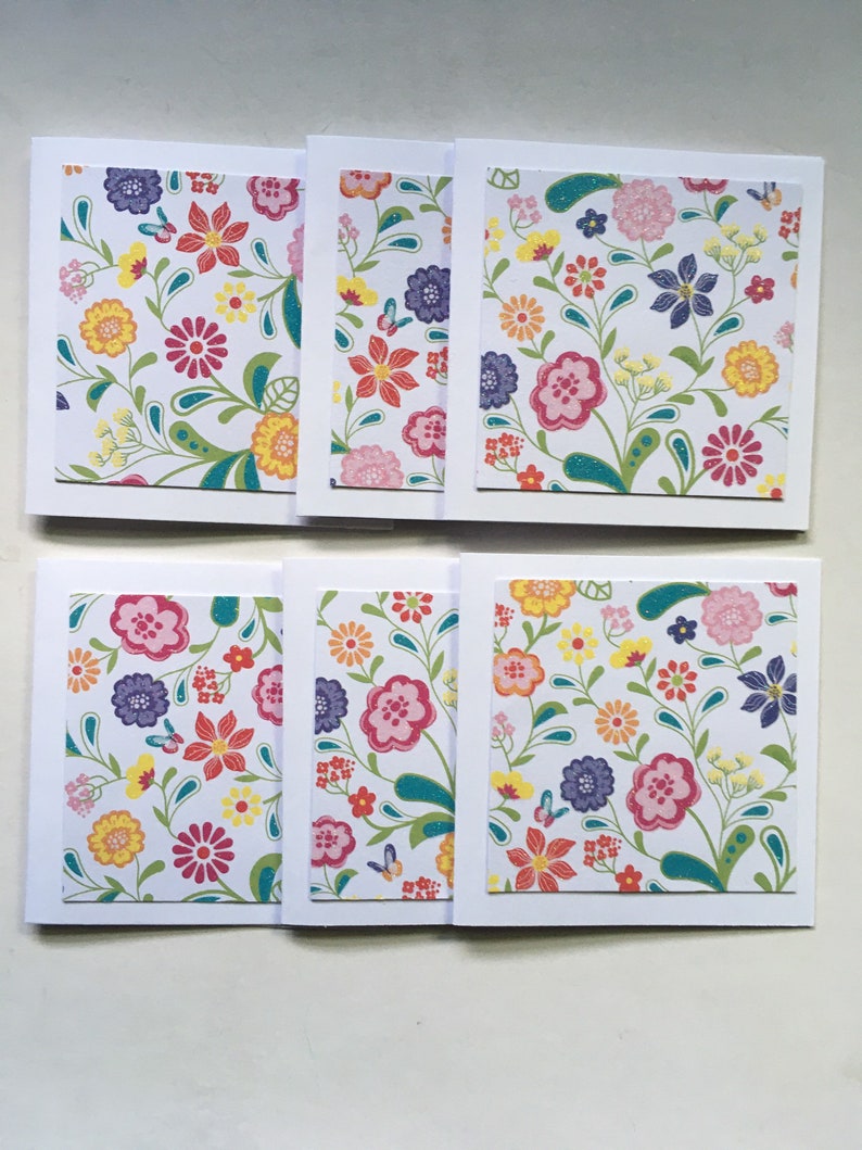 FLORAL Pattern Mini Note Cards 3 x 3 Set of 12 image 2