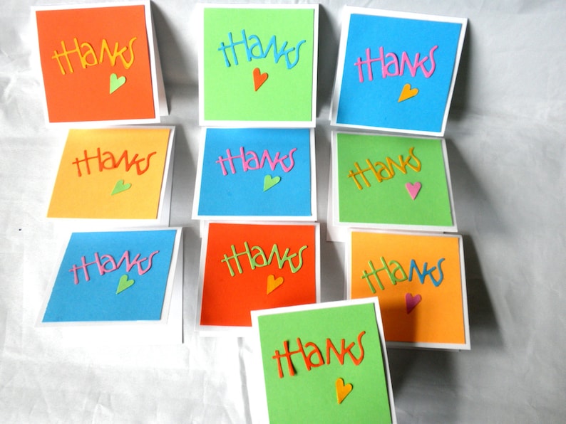 Mini Thank You Cards in Neon Bright Colors 3 Set of 10 image 1