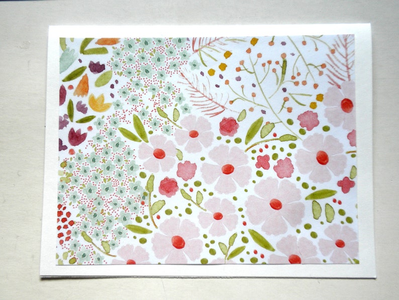 WATERCOLOR FLOWERS Print Note Card Set of Six image 2