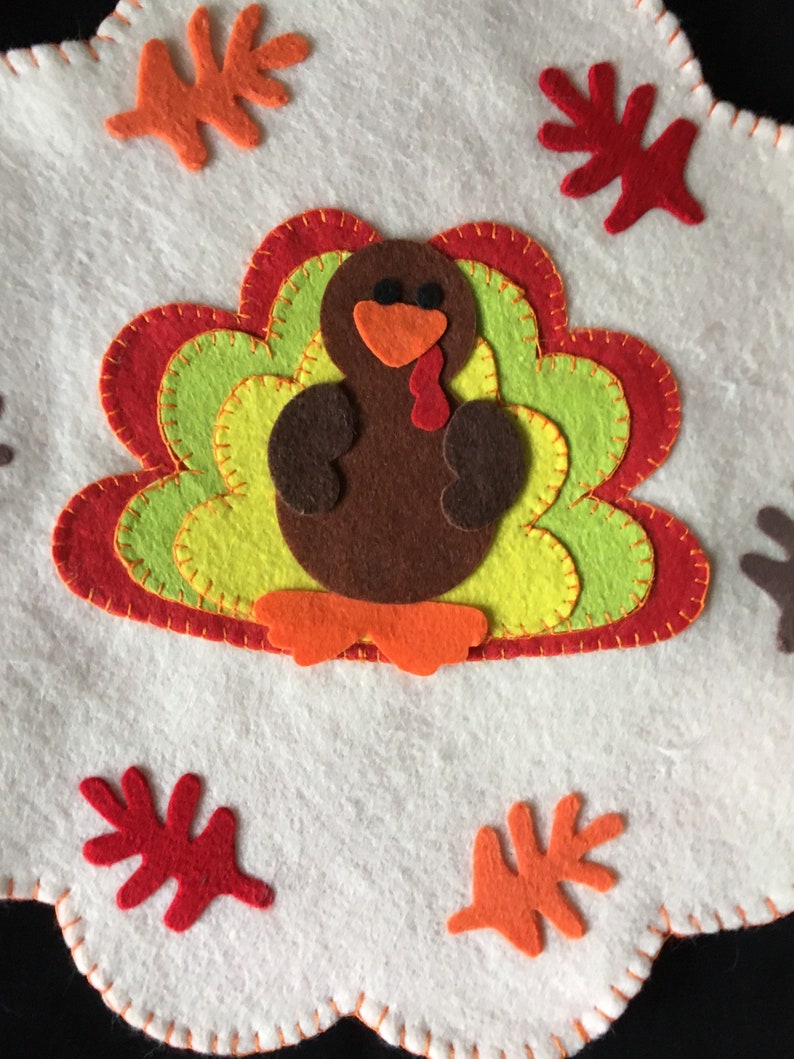 THANKSGIVING TURKEY Felt Table Topper Candle Mat Holiday Penny Rug image 4