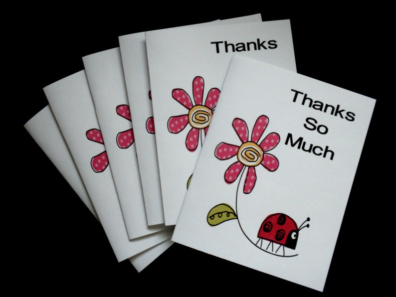 LADY BUG Thank You Notes Set of 12 with White Envelopes image 1