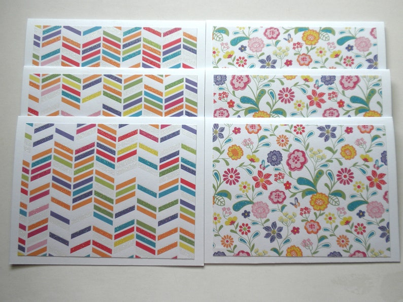 Flower Print and Chevron Print Note Cards Set of Six with White Envelopes image 5