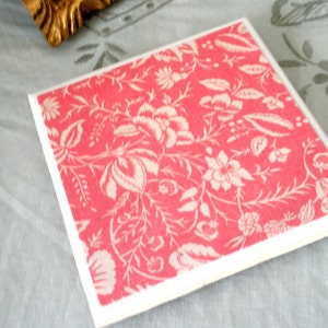 PINK and WHITE FLORAL Print Ceramic Tile Coasters Set of 4 image 2