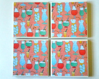 COCKTAILS Pattern Cermaic Tile Coasters Set of 4