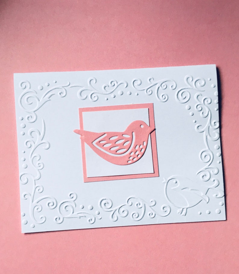 EMBOSSED EDGE Note Cards with Die Cut Pink Bird Set of 6 image 3