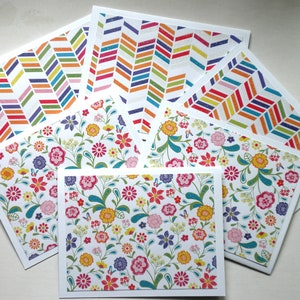 Flower Print and Chevron Print Note Cards Set of Six with White Envelopes image 1