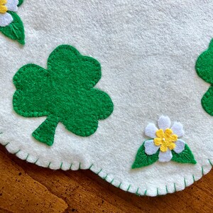 Shamrock and Flower Scalloped Wool Felt Candle Mat Table Topper 12 image 5