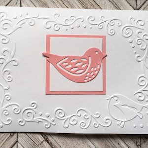 EMBOSSED EDGE Note Cards with Die Cut Pink Bird Set of 6 image 1