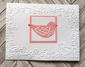 Tarjetas de notas con borde en relieve y pájaro rosa troquelado, juego de 6