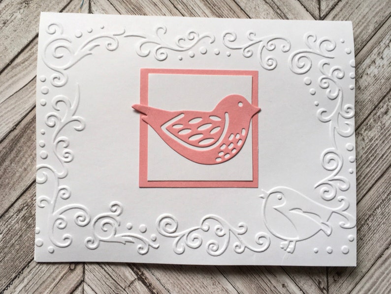 EMBOSSED EDGE Note Cards with Die Cut Pink Bird Set of 6 image 1