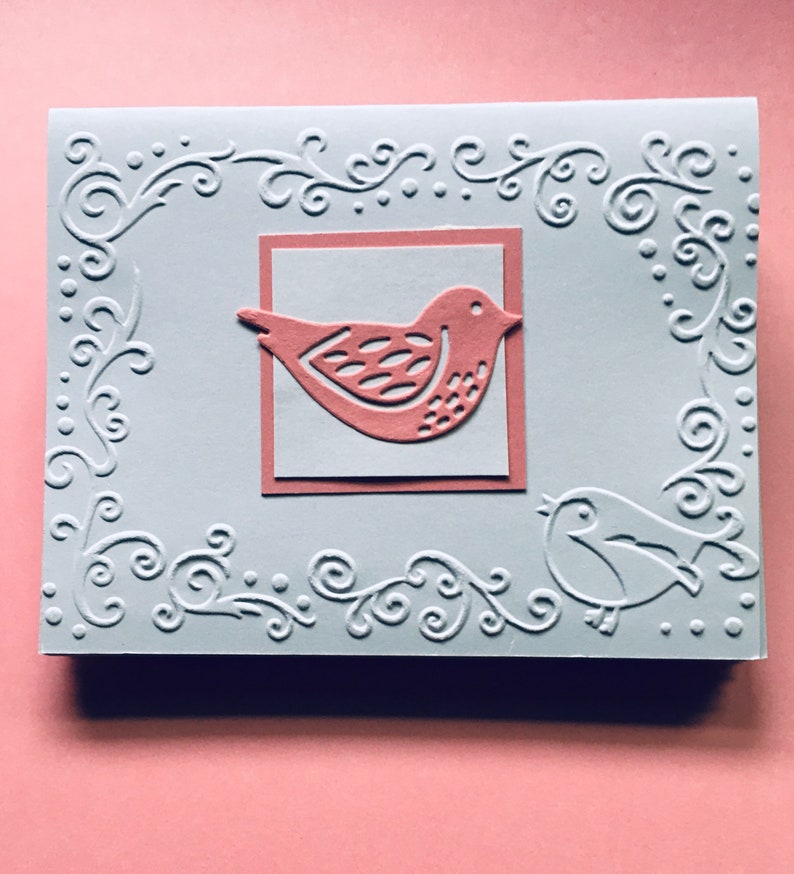 EMBOSSED EDGE Note Cards with Die Cut Pink Bird Set of 6 image 2