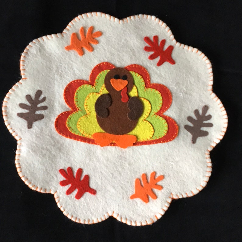 THANKSGIVING TURKEY Felt Table Topper Candle Mat Holiday Penny Rug image 3