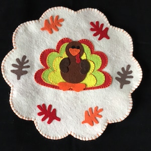 THANKSGIVING TURKEY Felt Table Topper Candle Mat Holiday Penny Rug image 1