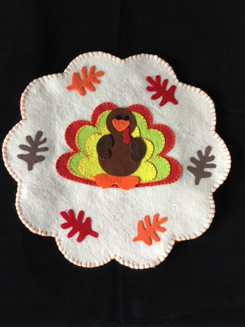 THANKSGIVING TURKEY Felt Table Topper Candle Mat Holiday Penny Rug image 1