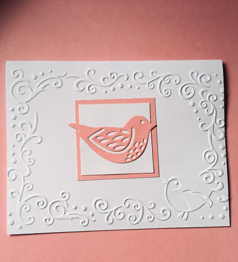 EMBOSSED EDGE Note Card With Die Cut Pink Bird Set of 6 Etsy