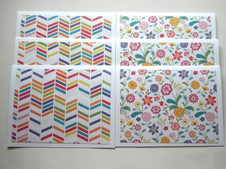 Flower Print and Chevron Print Note Cards Set of Six with White Envelopes image 2