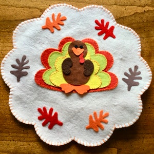 THANKSGIVING TURKEY Felt Table Topper Candle Mat Holiday Penny Rug image 2