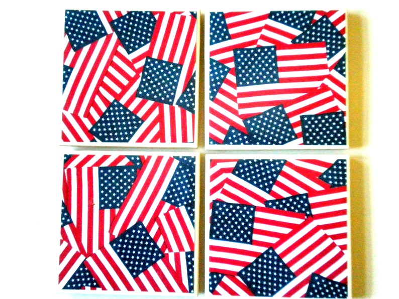 AMERICAN FLAG Ceramic Tile Coasters Set of 4 image 1