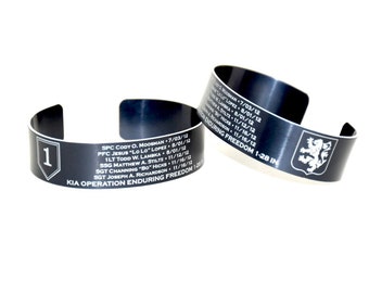 SPC Moosman, PFC Lopez, 1LT Lambka, SSG Stiltz, Sgt Hicks, Sgt Richardson laser engraved memorial bracelet