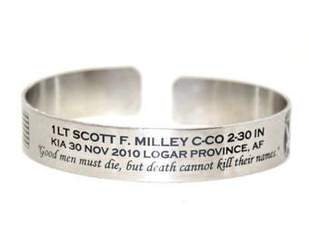 Memorial Bracelet / Military KIA / Stainless Steel Cuff / Police Offier Band / KIA Bracelet / Honor the Fallen / End of Watch / IGY6 / USMC