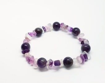 Beaded bracelet, amethyst, fluorite, gemstone bracelet, handcrafted bracelet, crystal bracelet, boho bracelet