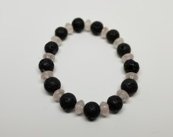 Beaded bracelet, Black lava stone, rose quartz, gemstone bracelet, handcrafted bracelet, crystal bracelet,