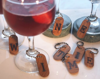 Rustic Wood Wine Glass Charm Set