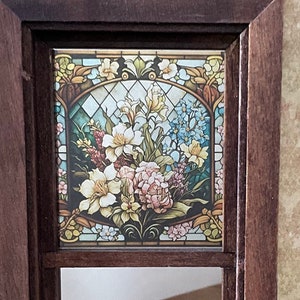 Puppenhaus Miniatur - Viktorianischer Blumengarten Glasmalerei - Fensteraufkleber